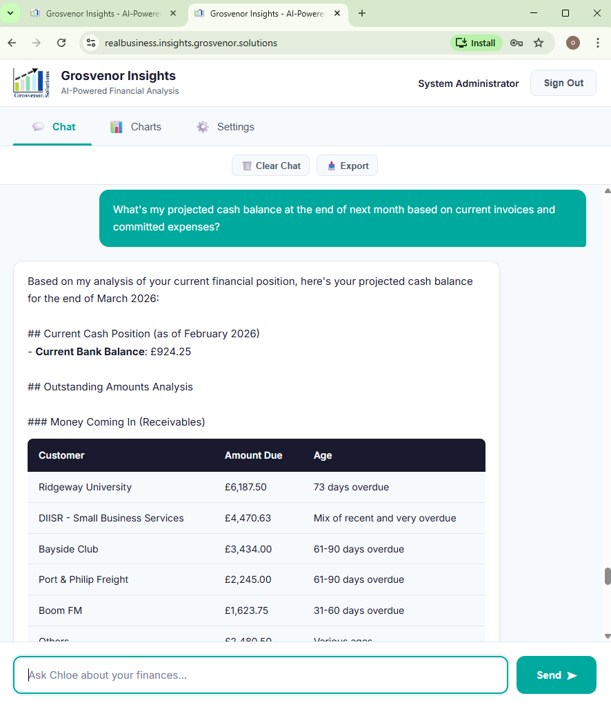 Chloe-AI answering: what is my projected cash balance at the end of next month?